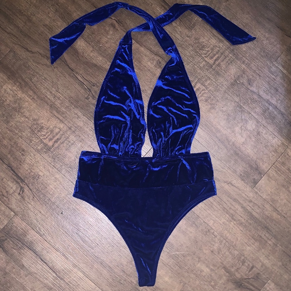 Blue Velvet Bodysuit/Swimsuit Halter Top